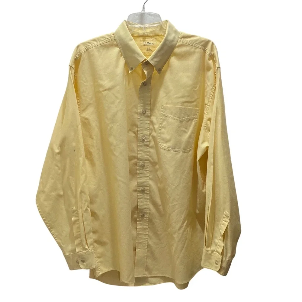 LLBean‎ Mens XL Regular Yellow Button Down Shirt Long Sleeve Cotton Casual
